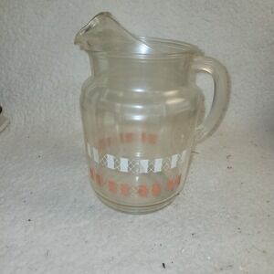 Vintage Clear Glass Pitcher Orange White Diamond Band Pattern Mid Century